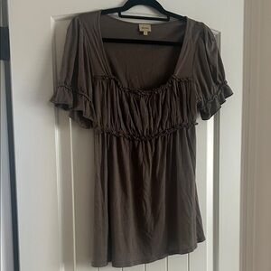 Anthropologie Ella Moss Taupe Ruffle Blouse. Size L